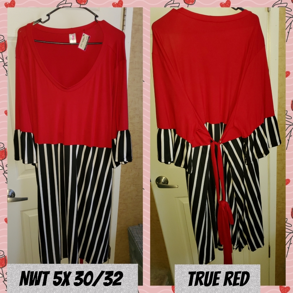 Red with black/white stripe NWT dress 5x 30/32